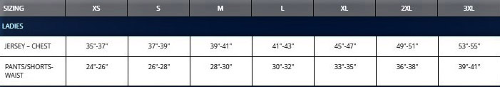 Jersey Size Chart Baseball