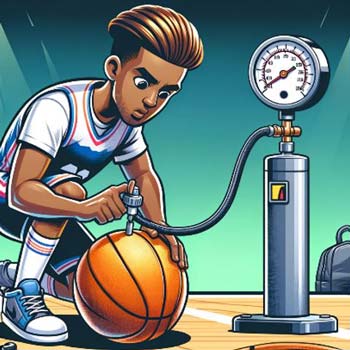Cartoon of Basketball Player inflating Ball