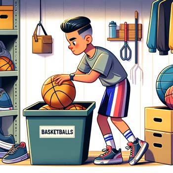 Cartoon of Basketball Player Storing a Basketball