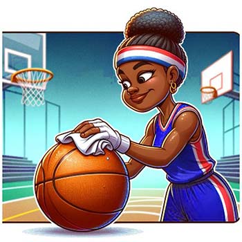 Cartoon of Basketball Player Wiping off a Basketball
